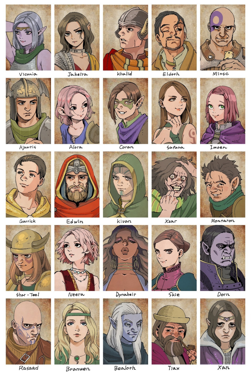 ajantis_ilvastarr alora baeloth_barrityll baldur's_gate boo_(baldur's_gate) branwen_(baldur's_gate) brown_hair coran dark_elf dorn_il-khan dynaheir edwin_odesseiron eldoth_kron elf garrick green_eyes half-elf half-orc halfling hamster highres imoen jaheira khalid kivan kui_ryouko minsc montaron multiple_girls multiple_males neera pointy_ears rasaad_yn_bashir safana shar-teel skie_silvershield tiax viconia_devir xan xzar