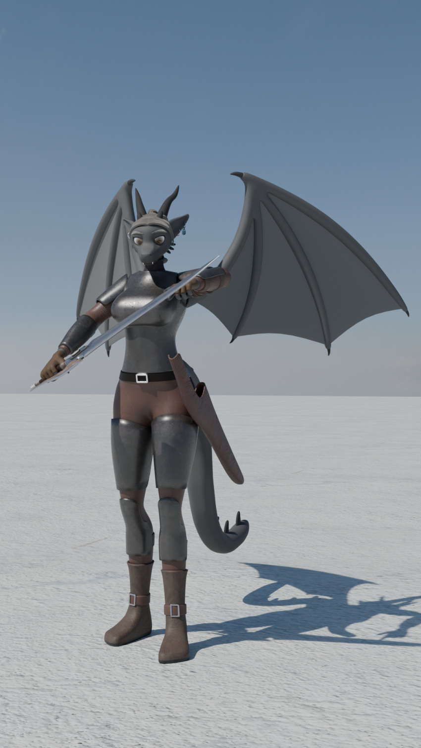 9:16 anthro brown_eyes clothing dragon eliora_vohnekryl female grey_body hi_res holding_melee_weapon holding_object holding_sword holding_weapon knight melee_weapon mythological_creature mythological_scalie mythology pukhnastyy_aks scalie solo sword tail warrior weapon wings