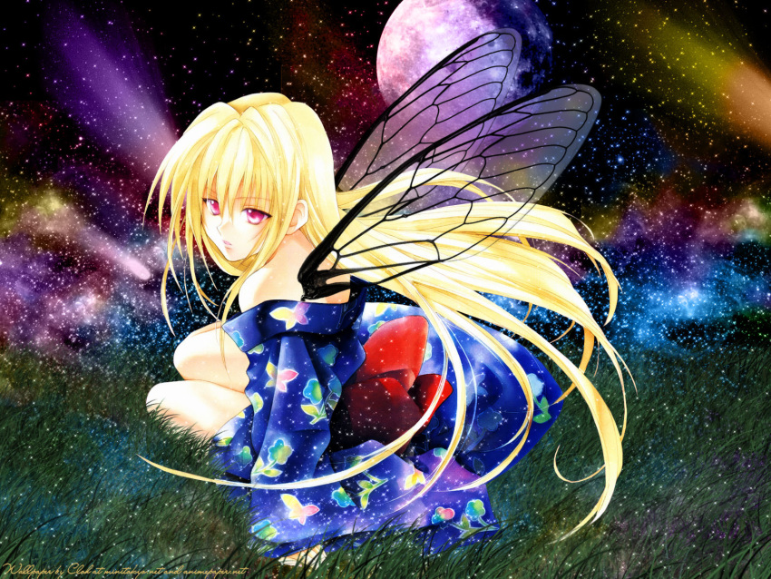 black_cat black_cat_(series) eve eve_(black_cat) fairy highres japanese_clothes kimono long_hair open_clothes open_shirt shirt wallpaper wings