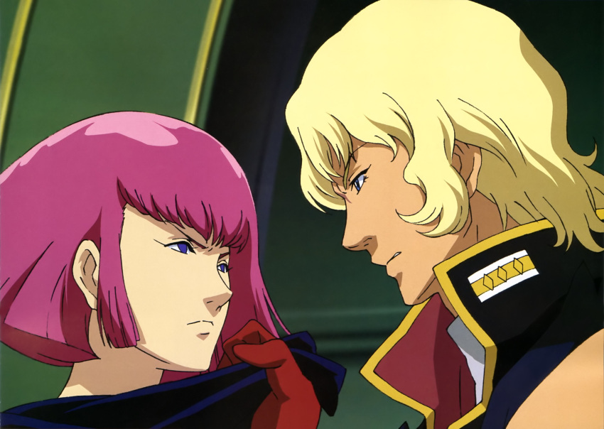 1boy artist_request blonde_hair char_aznable female gloves gundam haman_karn highres pink_hair quattro_bajeena zeta_gundam