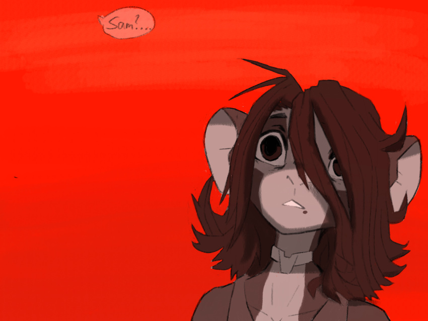 anthro blank_stare chiv empty_eyes eyeball6300_(chiv) female hair haplorhine hi_res long_hair mammal monkey primate shocked solo