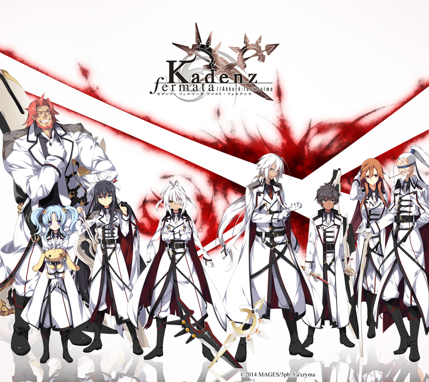 alicia_katharina amaterasu_hirume_mikoto eyepatch freya_schwertleite gun irmfrid_burkhard julius_chariowald kadenz_fermata//akkord:fortissimo la'cryma ooba_kagerou sword uniform weapon yuria_chrono-schnee_weizen