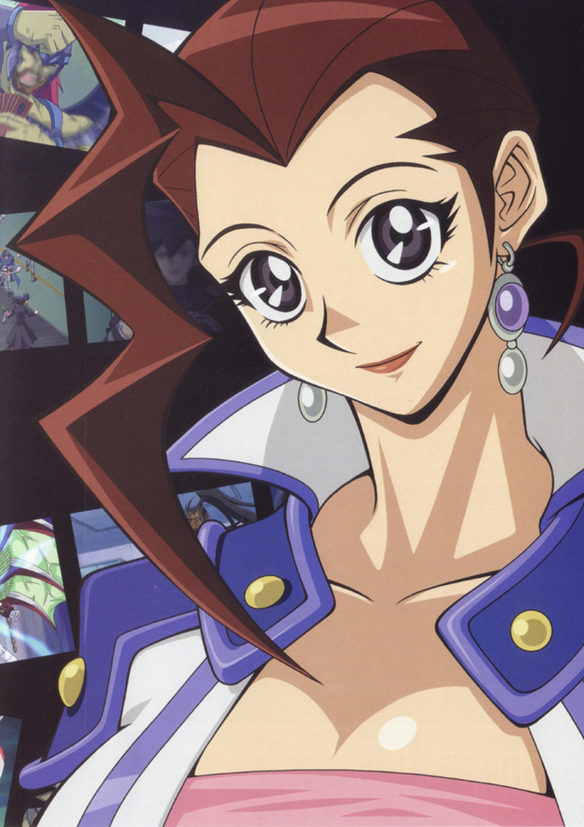 art ayukawa_emi brown_hair duel_monster elemental_hero_wildheart grey_eyes lipstick makeup nurse_reficule_the_fallen_one obelisk_blue_uniform official official_art solo yu-gi-oh! yuu-gi-ou_(card) yuu-gi-ou_gx