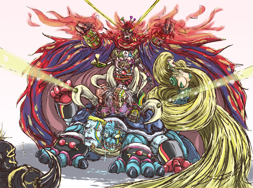 barbariccia barnabas blonde_hair cagnazzo cloak dr._lugae final_fantasy final_fantasy_iv golbeza horns kuu_(pixiv582427) laser long_hair monster rubicante scarmiglione very_long_hair what