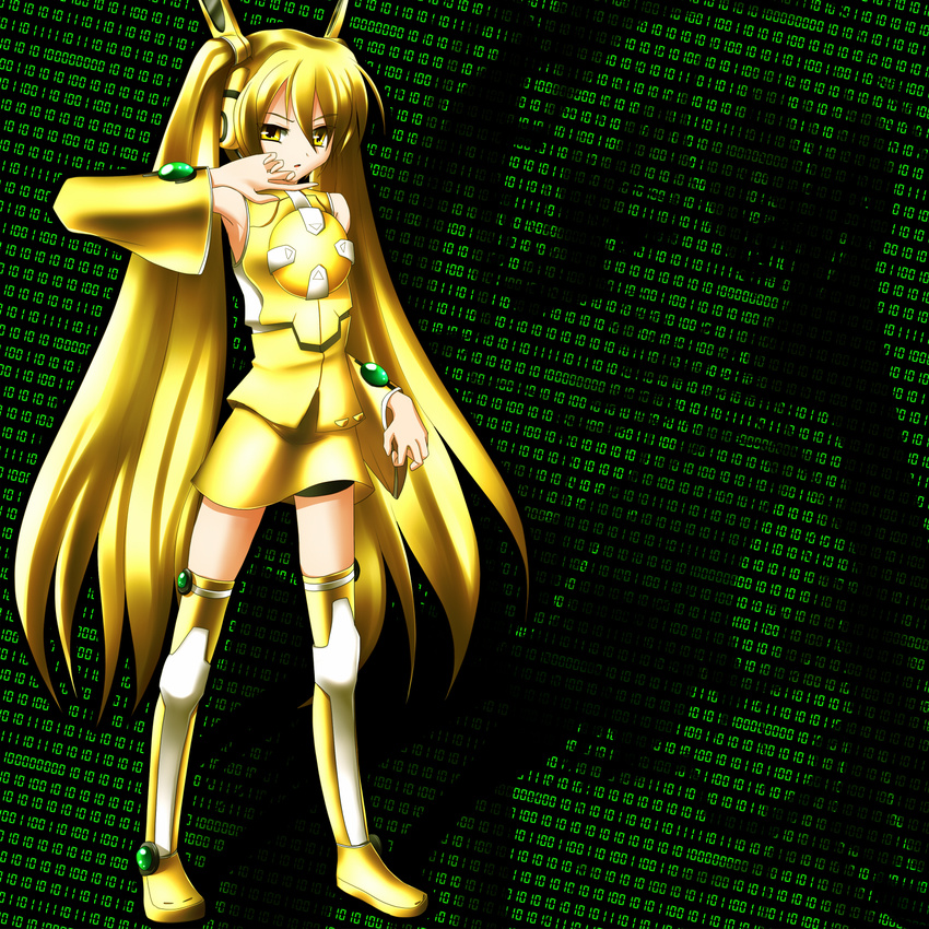 ambassador_magma blonde_hair boots detached_sleeves female hatsune_miku highres long_hair mille solo very_long_hair vocaloid yellow_eyes