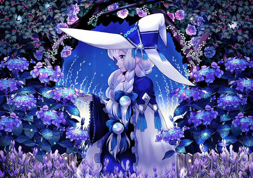 blue_eyes braids flowers hat ishico original rose witch witch_hat