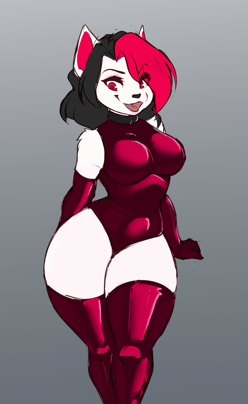 2019 absurd_res anthro bangs black_hair black_nose breasts clothing collar collarbone curvy_figure cute_fangs digital_media_(artwork) domestic_cat felid feline felis female fur glistening glistening_clothing glistening_gloves glistening_handwear glistening_legwear gloves hair handwear happy hi_res highlights_(coloring) hourglass_figure inu-sama latex latex_clothing latex_skinsuit legwear looking_down mammal medium_breasts monotone_body monotone_fur open_mouth open_smile portrait red_clothing red_eyes red_gloves red_handwear red_highlights red_legwear rubber_clothing shaded simple_background skinsuit small_waist smile solo standing straight_hair thick_thighs thigh_highs three-quarter_portrait tight_clothing white_body white_fur wide_hips