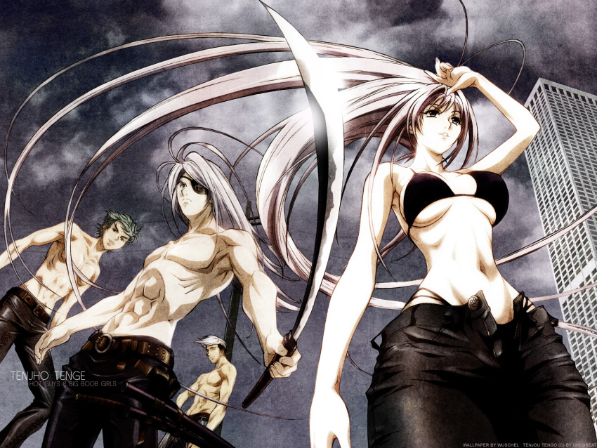 long_hair natsume_maya natsume_shin sky sword tawara_bunshichi tenjou_tenge