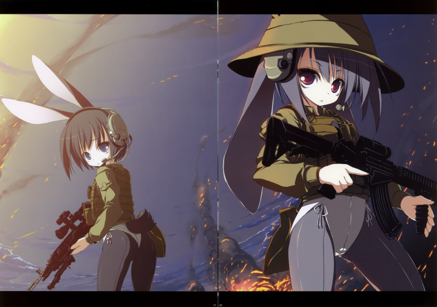 animal_ears bunny_ears bunny_girl cat_shit_one gap gun pantyhose suzuri tail tennenseki