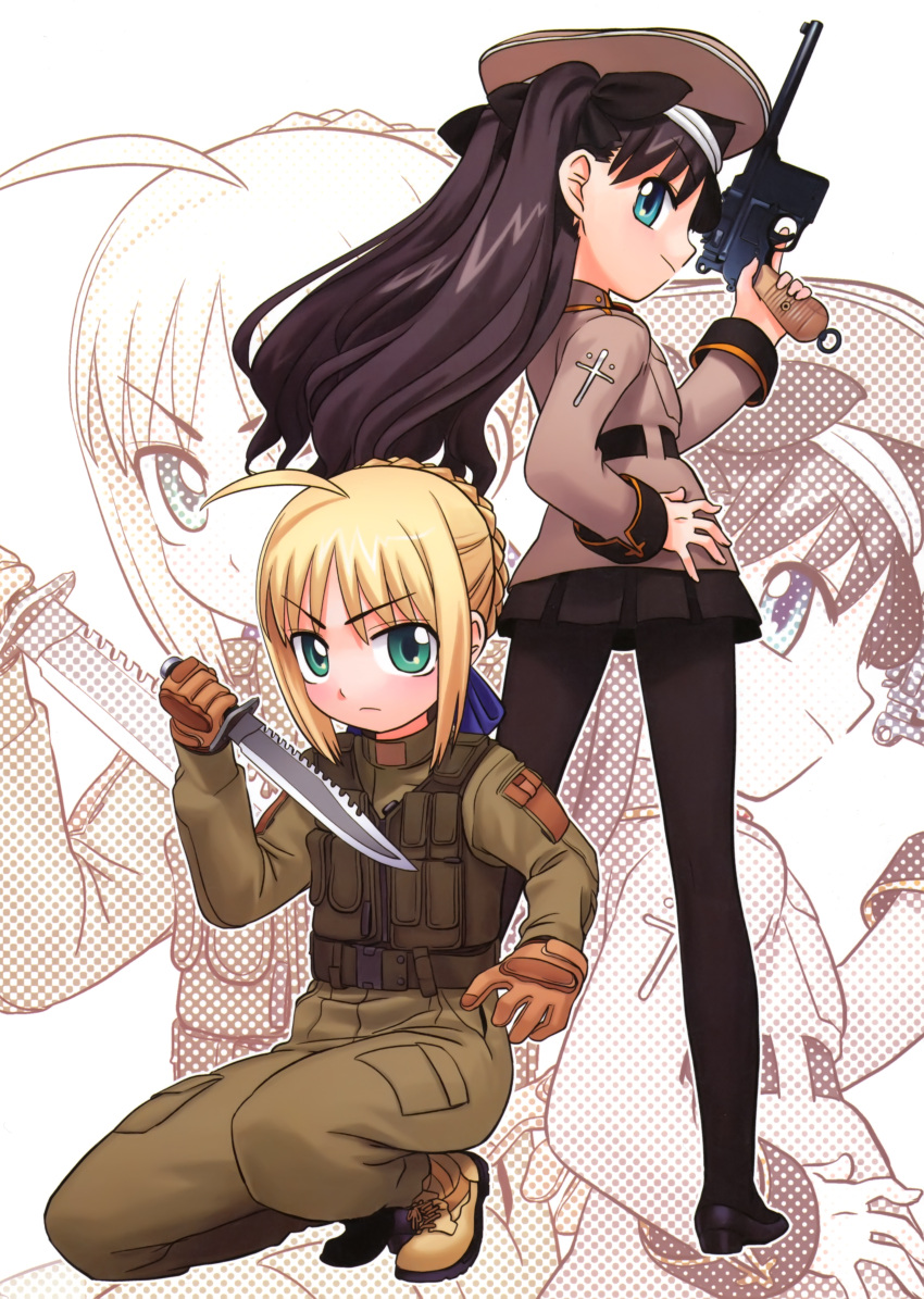 fate/stay_night gun hirai_yukio pantyhose saber tohsaka_rin type-moon uniform