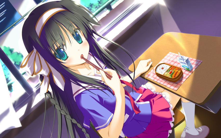 black_hair food game_cg irotoridori_no_sekai kisaragi_mio long_hair seifuku shida_kazuhiro