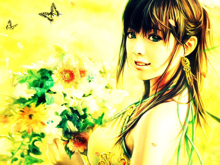 brown_hair eat flowers necklace photoshop realistic