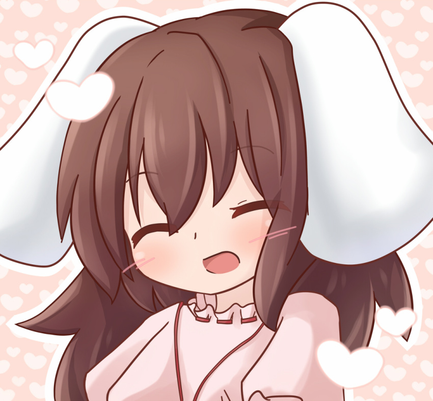 animal_ears blush brown_hair closed_eyes commentary_request female heart inaba_tewi kisa_(k_isa) open_mouth rabbit_ears solo touhou