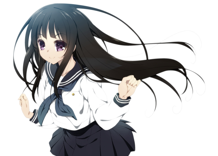 akahito bad_id bad_pixiv_id black_hair chitanda_eru female highres hyouka kamiyama_high_school_uniform_(hyouka) long_hair photoshop_(medium) purple_eyes school_uniform serafuku solo