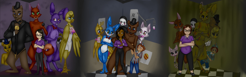 2016 2_toes 3_toes absurd_res ambiguous_gender animatronic anthro avian balloon_boy_(fnaf) beak bear bird black_sclera blue_body blue_eyes blue_fur bonnie_(fnaf) bow_(disambiguation) buckteeth canid canine cheek_tuft chica_(fnaf) chicken claws clothing crossed_arms cupcake dress eyebrows eyelashes facial_tuft feathered_wings feathers feet female five_nights_at_freddy's five_nights_at_freddy's_2 five_nights_at_freddy's_3 food fox foxy_(fnaf) freddy_(fnaf) fur galliform gallus_(genus) ghost golden_freddy_(fnaf) green_eyes grey_body group hair head_tuft hi_res hook human humanoid lagomorph leporid looking_at_another machine male mammal mangle_(fnaf) marionette_(fnaf) notched_ear nude open_mouth paper phantom_balloon_boy_(fnaf) phantom_chica_(fnaf) phantom_foxy_(fnaf) phantom_freddy_(fnaf) phantom_mangle_(fnaf) phantom_marionette_(fnaf) phasianid pink_body pink_fur purple_body purple_fur rabbit red_cheeks robot scottgames sharp_teeth size_difference spirit springtrap_(fnaf) standing tan_body tan_skin teeth the-purple-gremlin toe_claws toes toy_bonnie_(fnaf) toy_chica_(fnaf) toy_freddy_(fnaf) tuft undead white_body white_eyes white_fur wings yellow_body yellow_eyes yellow_feathers yellow_fur