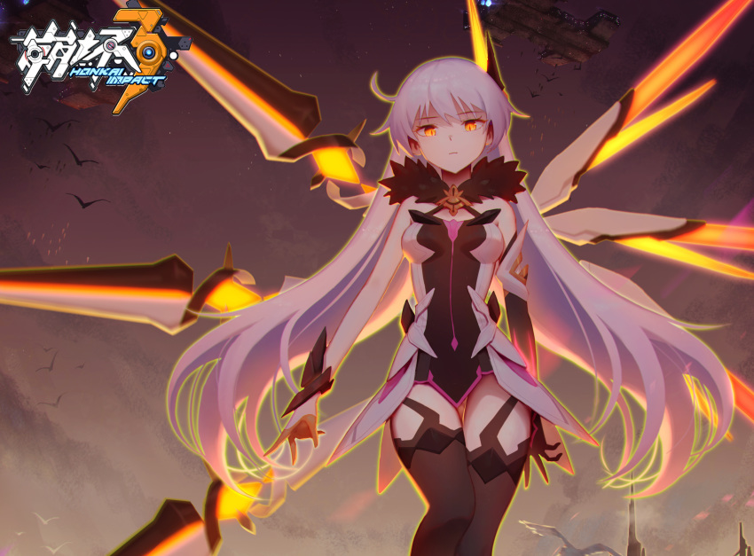 ahoge armor armored_dress backlighting battlecruiser_(starcraft) breasts commentary copyright_name cowboy_shot diamond-shaped_pupils diamond_(shape) elbow_gloves energy_wings english_commentary expressionless female floating_hair fur_collar gloves glowing glowing_eyes highres honkai_(series) honkai_impact_3rd kiana_kaslana kiana_kaslana_(herrscher_of_the_void) light_purple_hair long_hair looking_at_viewer medium_breasts neon_trim orange_eyes single_elbow_glove solo starcraft symbol-shaped_pupils thigh_gap thighhighs very_long_hair xiaoxiao_de_silian