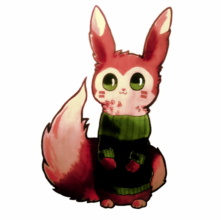 2017 3_toes :3 ambiguous_gender brown_body brown_fur clothing colored ear_tuft facial_markings feet feral fluffy fluffy_tail front_view fur furret game_freak generation_2_pokemon green_clothing green_eyes green_sweater green_topwear head_markings hi_res long_ears long_tail mammal marker_(artwork) markings multicolored_body multicolored_fur neck_tuft nintendo pokemon pokemon_(species) pupils quadruped shaded shadnoir simple_background sitting solo sweater tail tan_body tan_fur toes topwear traditional_media_(artwork) tuft white_background white_pupils