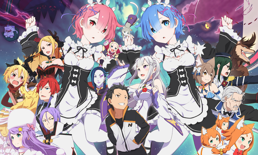 6+boys 6+girls aldebaran_(re:zero) anastasia_hoshin animal_ears annotated arm_up bare_shoulders beatrice_(re:zero) bell black_bow black_hair black_ribbon blonde_hair blue_eyes blue_hair blunt_bangs bow breasts brown_hair cat_ears commentary_request crusch_karsten detached_sleeves drill_hair emilia_(re:zero) epaulettes errant everyone felix_argyle felt_(re:zero) frilled_sleeves frills green_eyes green_hair grey_hair hair_bell hair_between_eyes hair_ornament hair_ribbon hands_in_pockets hat heitarou_pearlbaton jingle_bell julius_juukulius light_blush long_hair long_sleeves maid mimi_pearlbaton multiple_boys multiple_girls natsuki_subaru official_style open_mouth orange_hair petelgeuse_romaneeconti pink_hair pointy_ears priscilla_barielle puck_(re:zero) purple_hair ram_(re:zero) re:zero_kara_hajimeru_isekai_seikatsu red_eyes red_hair reinhard_van_astrea rem_(re:zero) ribbon ricardo_welkin roswaal_l._mathers roswaal_mansion_maid_uniform short_hair siblings smile tivey_pearlbaton track_suit twin_drills twins v-shaped_eyebrows white_legwear wilhelm_(re:zero) x_hair_ornament yellow_eyes