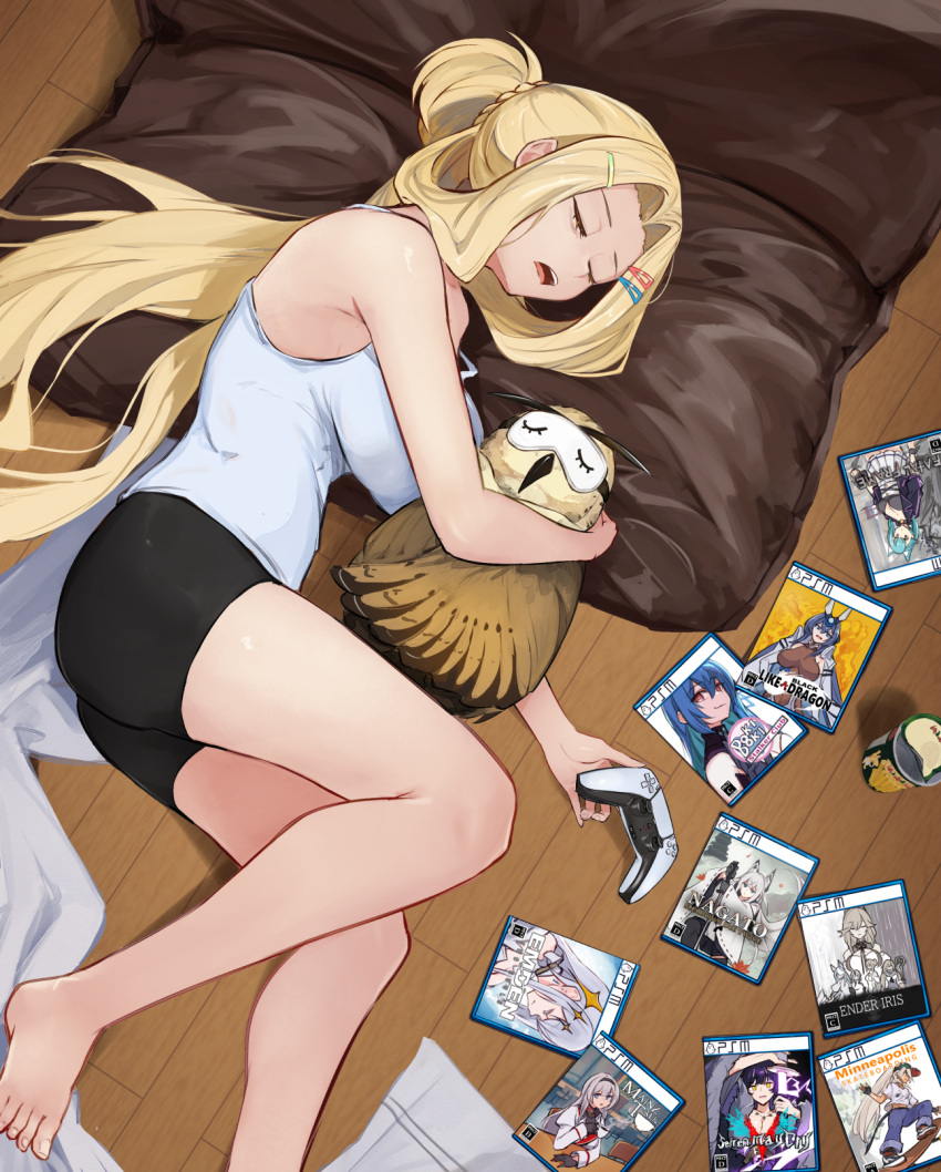 annotated aoba_(azur_lane) ass azur_lane bare_shoulders barefoot bearn_(azur_lane) bike_shorts bird blonde_hair blu-ray_cover breasts bunker_hill_(azur_lane) bunker_hill_(mission_relaxation)_(azur_lane) camisole closed_eyes coffee_talk commentary_request controller copyright_request cover devil_may_cry_(series) devil_may_cry_5 doki_doki_literature_club dualsense emden_(azur_lane) ender_lilies_quietus_of_the_knights fatal_frame fatal_frame_5 feet female foot_out_of_frame game_controller hair_ornament hairclip helena_(azur_lane) helena_(meta)_(azur_lane) highres holding holding_controller holding_game_controller indoors jagariko jeanne_d'arc_(azur_lane) kawakaze_(azur_lane) large_breasts le_temeraire_(azur_lane) legs long_hair lying maille-breze_(azur_lane) mainz_(azur_lane) marshall_k minneapolis_(azur_lane) minneapolis_(extreme_games)_(azur_lane) musashi_(azur_lane) new_jersey_(azur_lane) official_alternate_costume on_side open_mouth owl parody parted_bangs pillow playstation_controller richelieu_(azur_lane) ryuu_ga_gotoku_(series) ryuu_ga_gotoku_7 sekiro:_shadows_die_twice shadow sidelocks sidelocks_tied_back sleeping strap_slip teeth title_parody toenails toes upper_teeth_only very_long_hair white_camisole