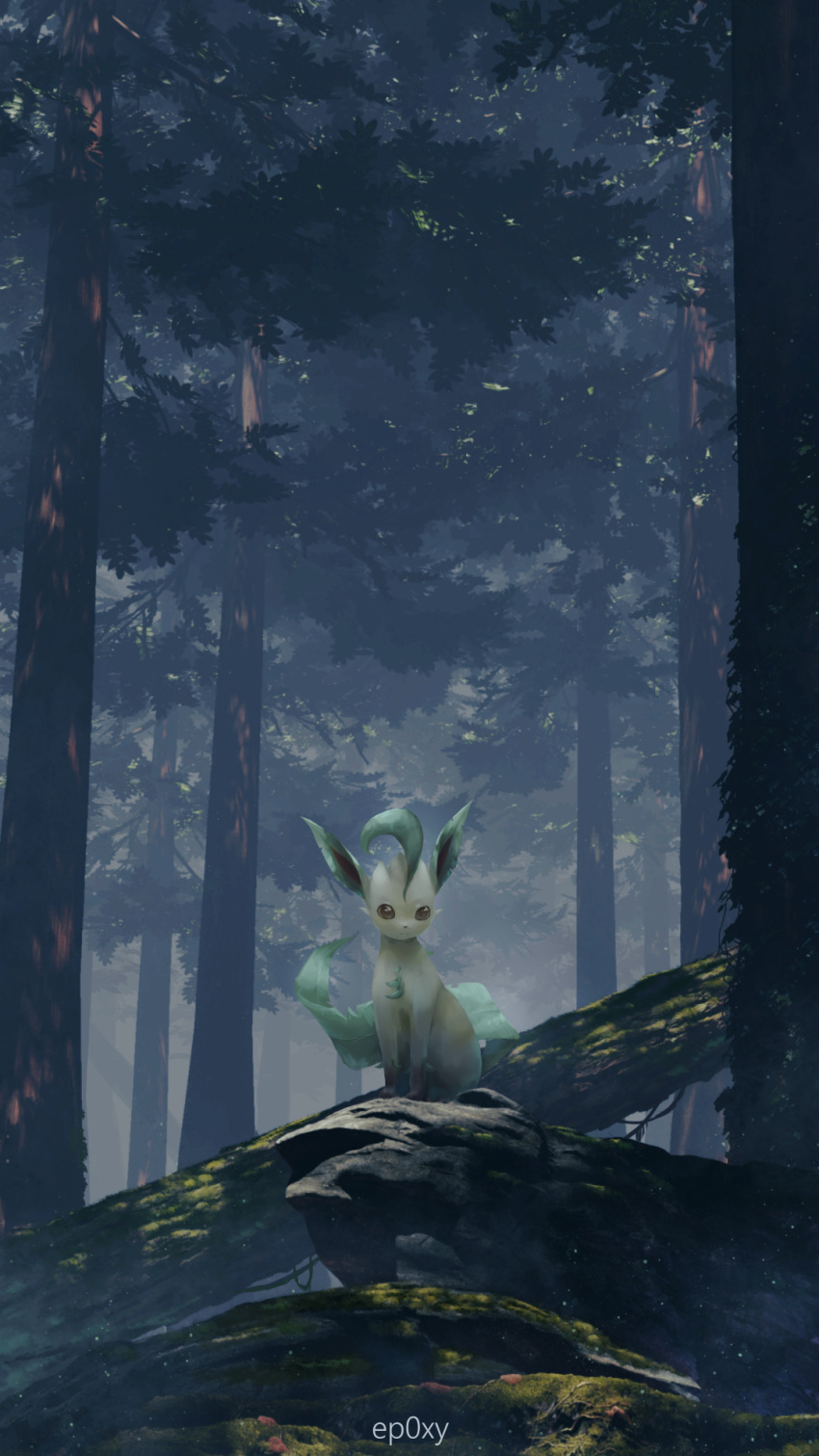 bad_id bad_pixiv_id brown_eyes commentary_request fallen_tree forest highres leafeo2 leafeon nature no_humans outdoors pokemon pokemon_(creature) sitting solo tree