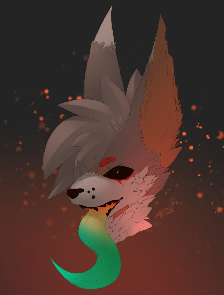 allodoodl anthro black_sclera black_teeth blitz_(derpy-blitz) canid canine canis cheek_tuft facial_tuft green_tongue headshot_portrait hi_res long_tongue looking_at_viewer male mammal neck_tuft portrait shaded solo teeth tongue tuft wolf