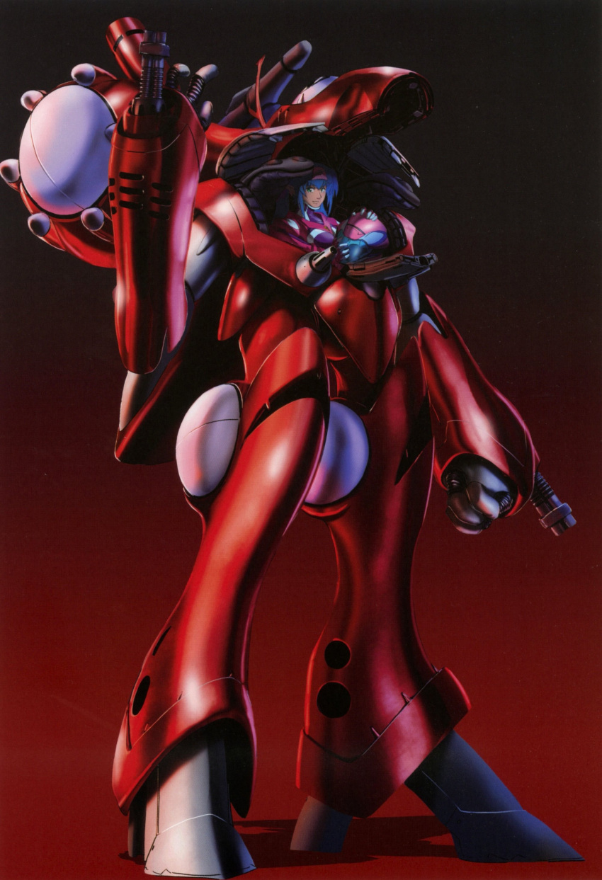 absurdres alien armor bandana blue_hair bodysuit cannon cockpit female giant giantess green_eyes helmet highres klan_klein macross macross_frontier mecha meltrandi non-web_source official_art power_armor production_art queadluun-rea robot s.m.s. scan science_fiction tenjin_hidetaka zentradi