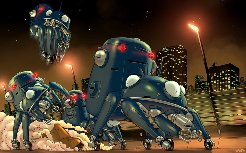 1280x800 fight fighting ghost_in_the_shell military military_vehicle race racing skyline tachikoma tank vehicle