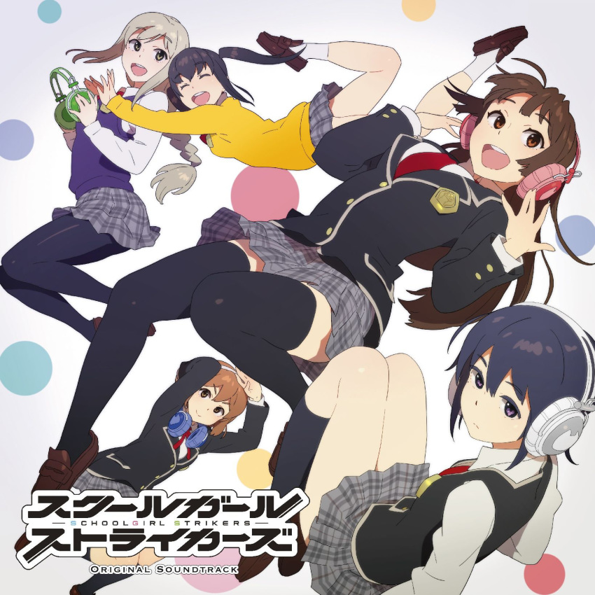 disc_cover headphones miyama_tsubame namori_mana pantyhose sajima_yuumi school_girl_strikers seifuku sumihara_satoka sweater tagme thighhighs yaginuma_io