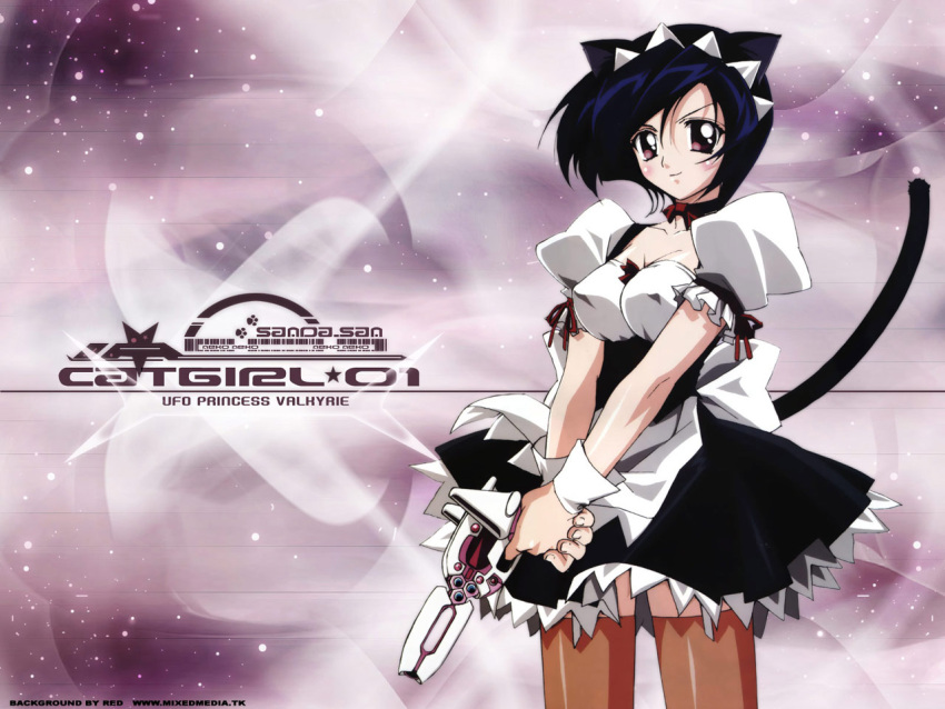 animal_ears cat_ears cat_tail catgirl female gun maid sanada solo tail ufo_princess_valkyrie weapon