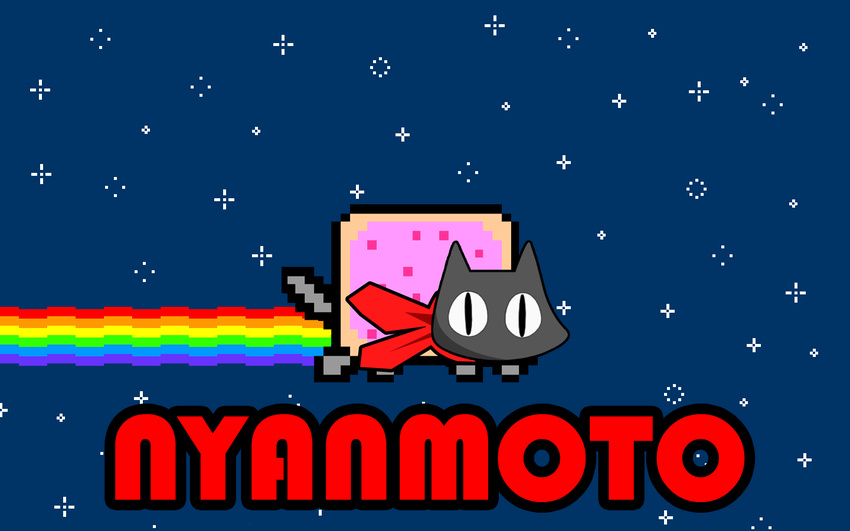 black_eyes feline meme nichijou no_humans nyan_cat parody rainbow sakamoto_(nichijou) tail