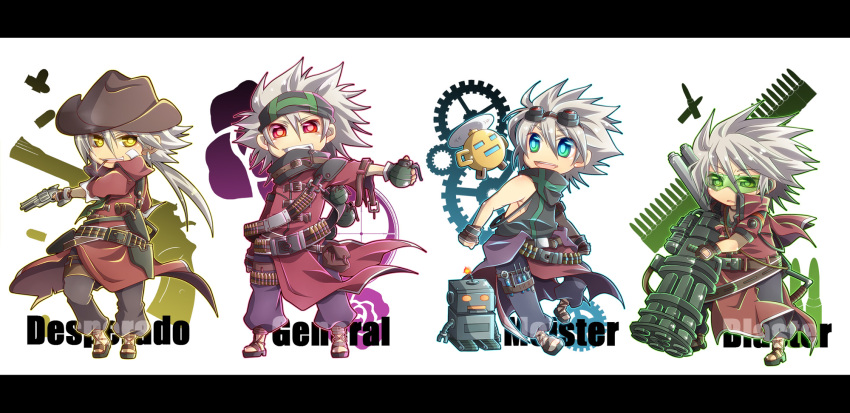 belt chibi classes cowboy_hat desparado dungeon_and_fighter dungeon_fighter_online flower general glasses gloves goggles gun gunner gunner_(dungeon_and_fighter) hat highres launcher long_image mechanic meister ranger robot rose screwdriver weapon wide_image wrench