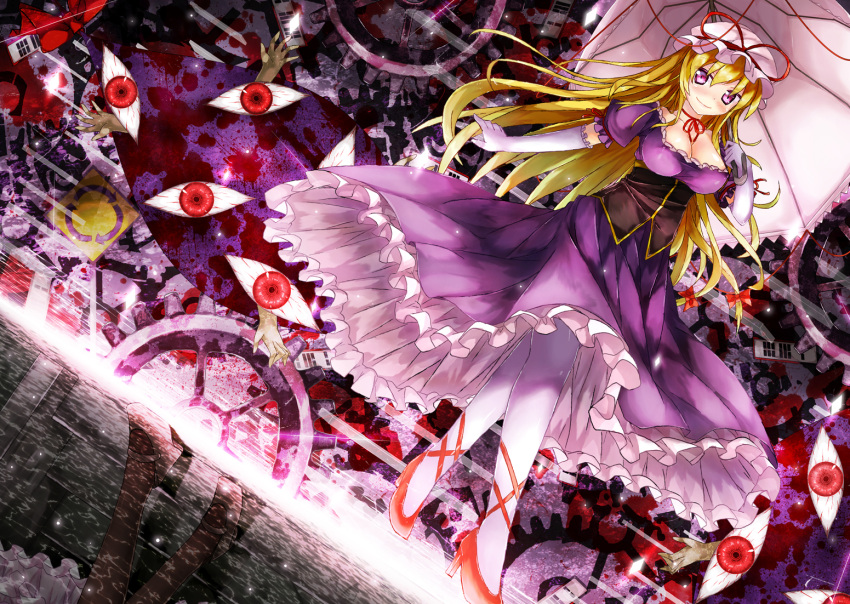 90i blonde_hair dress hat purple_eyes touhou umbrella yakumo_yukari