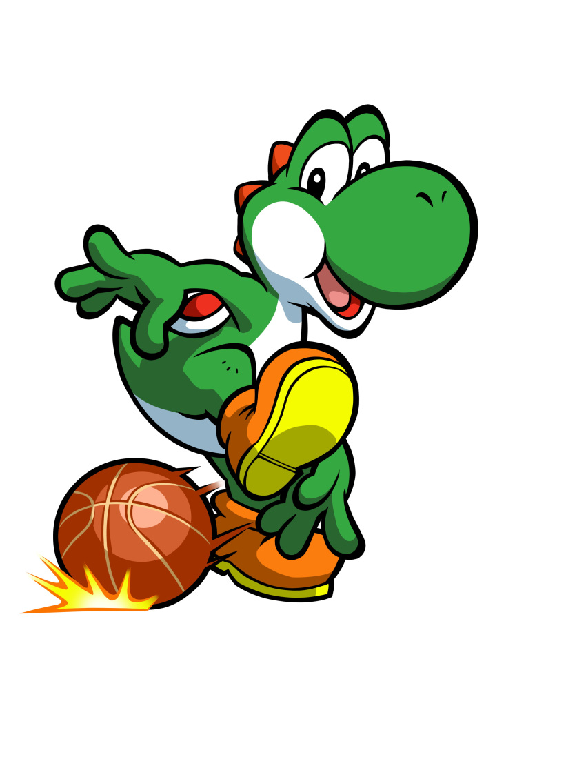 absurdres basketball dribbling happy highres mario_(series) nintendo no_humans official_art super_mario_bros. white_background yoshi