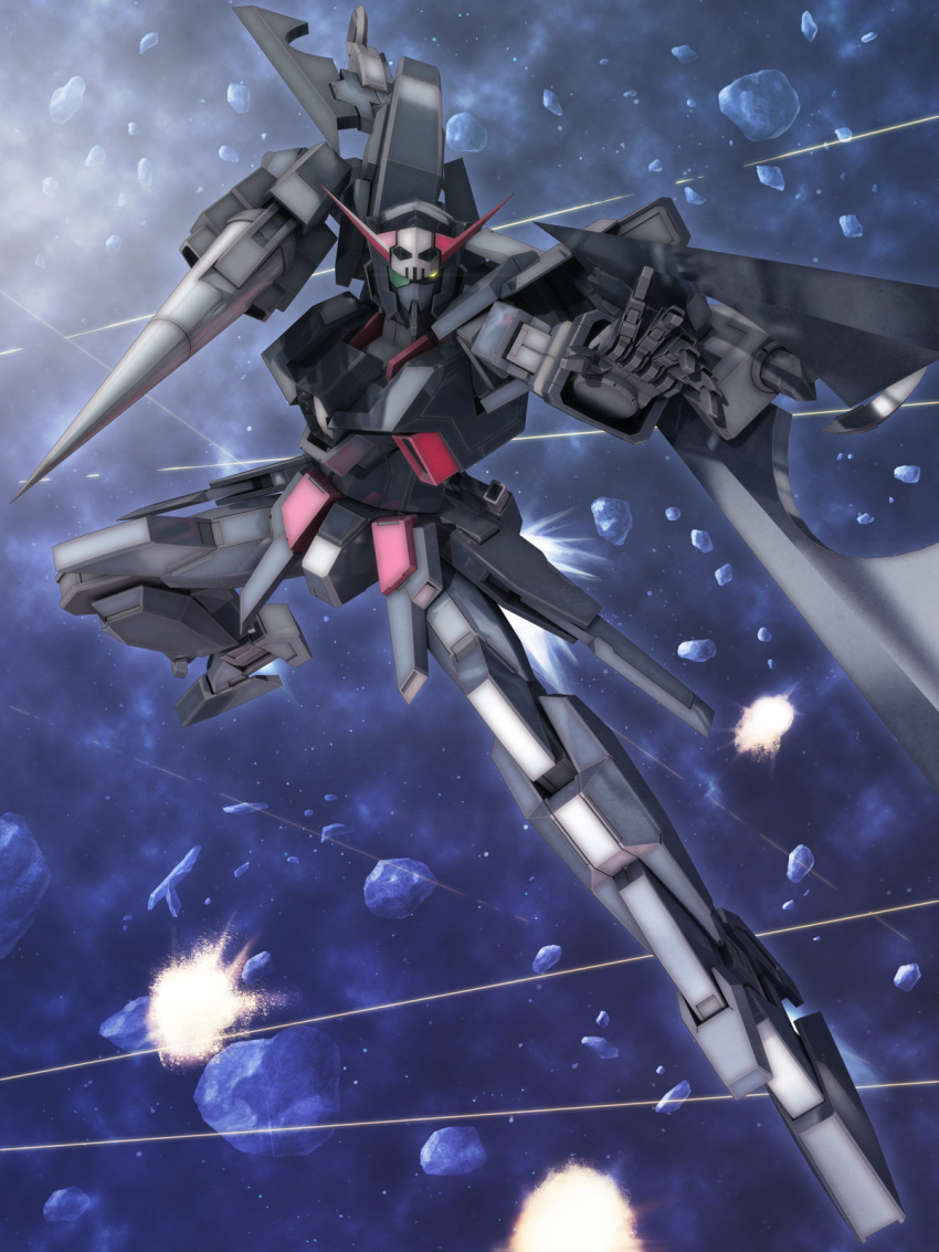 asteroid commentary_request eyepatch gundam gundam_age gundam_age-2_darkhound highres hook lance mecha nandz no_humans photoshop_(medium) polearm robot weapon