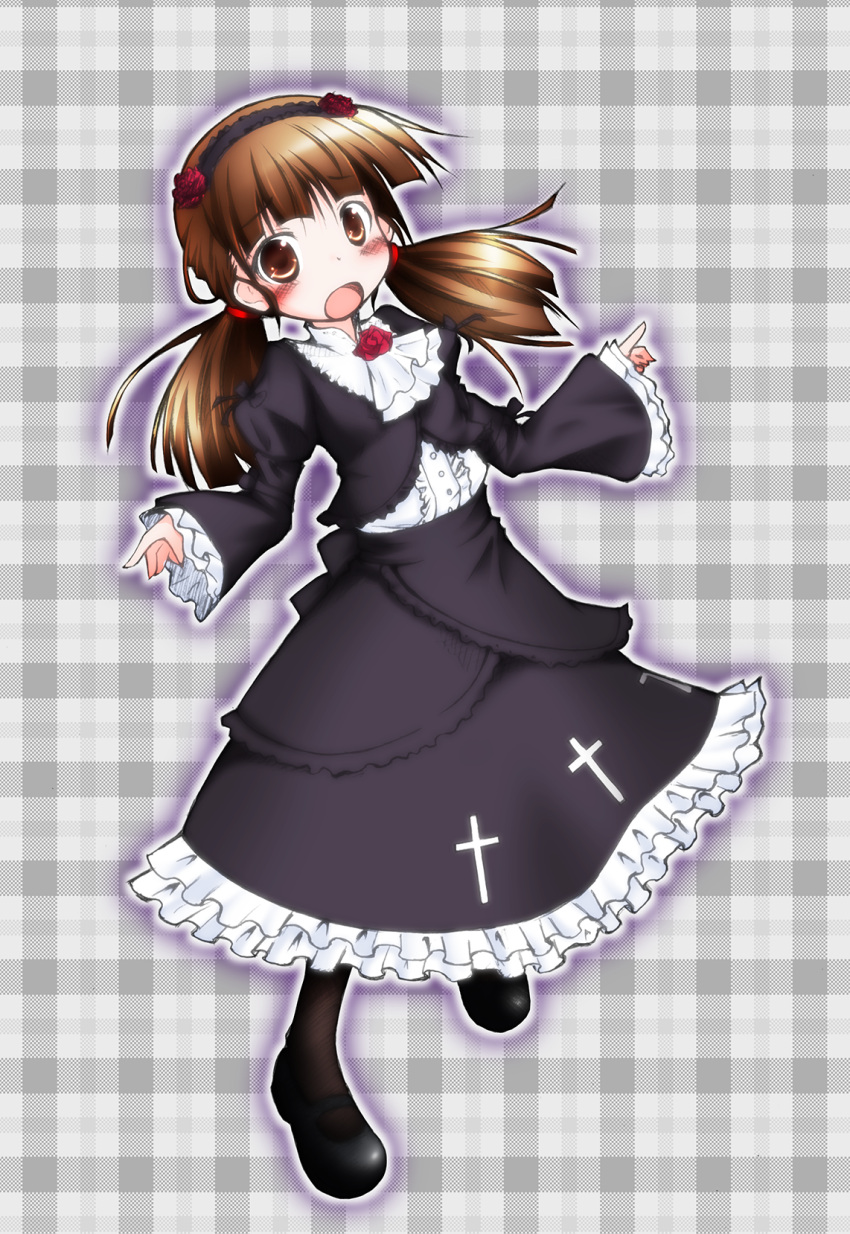 blush brown_eyes brown_hair commentary_request cosplay fa-x female gokou_hinata gokou_ruri gokou_ruri_(cosplay) gothic_lolita highres lolita_fashion long_hair ore_no_imouto_ga_konna_ni_kawaii_wake_ga_nai pantyhose solo twintails