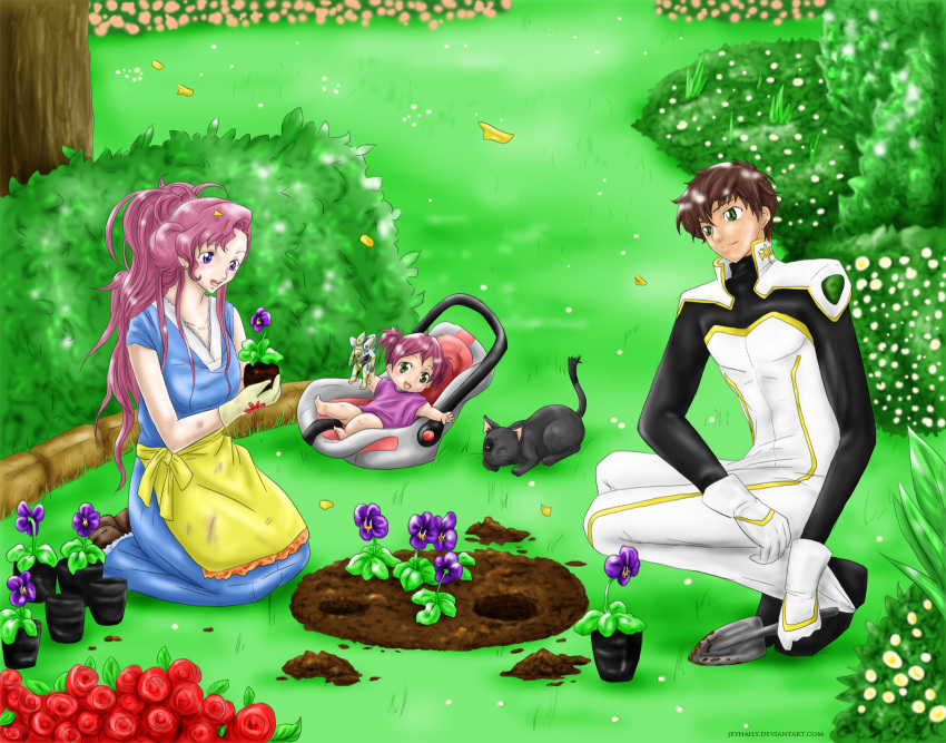 arthur code_geass euphemia_li_britannia green_eyes highres if_they_mated kururugi_suzaku pink_hair purple_eyes suzaku_kururugi