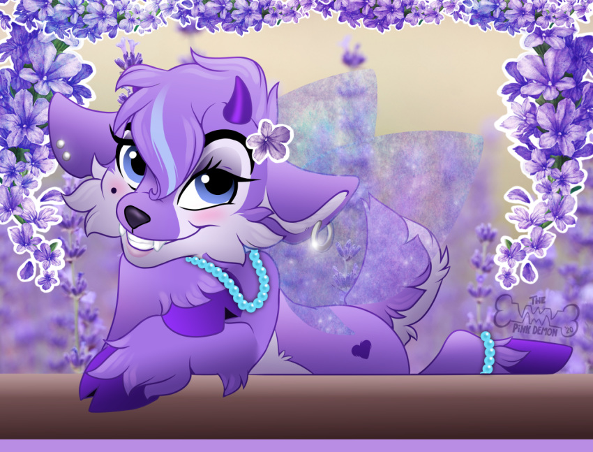 accessory beads deer ear_piercing faerie_neopet fairy fangs faun female feral flower flower_in_hair fluffy hair hair_accessory heart_symbol hooves ixi_(neopets) jumpstart_games lavender_(flower) mammal neopet_(species) neopets piercing plant solo streak teeth thepinkdemon wings wisteria_(flower)