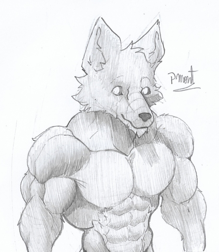 abs anthro arctic_fox barazoku biceps canid canine canis ears_up epic_games fortnite fox fur greyscale hi_res looking_at_viewer male mammal monochrome muscular muscular_anthro muscular_male pecs pinumontbalou smile smiling_at_viewer solo solo_focus true_fox volpez_(fortnite)