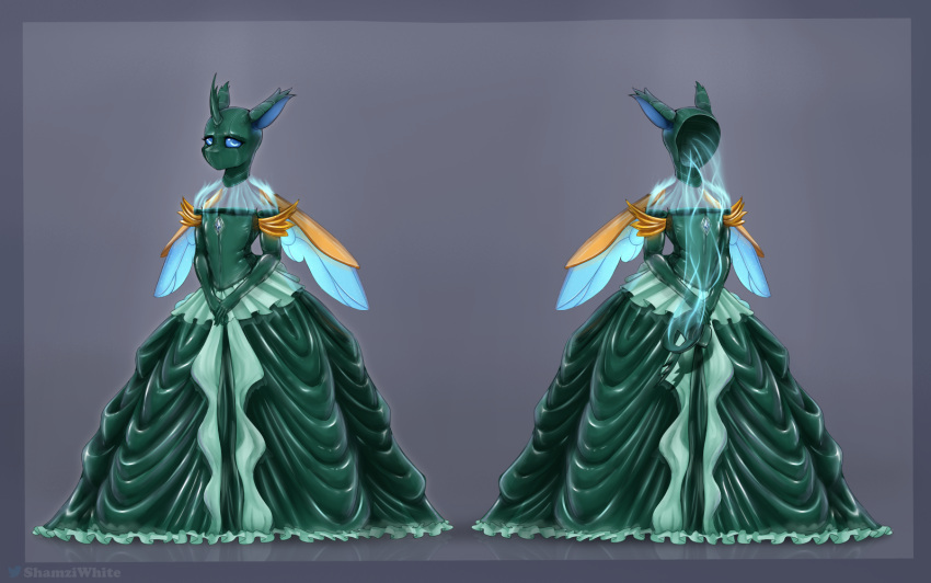 anthro armwear arthropod changeling clothing corset dress elbow_gloves friendship_is_magic ghost gloves handwear hasbro latex latex_clothing latex_dress lingerie long_dress longging male my_little_pony puffy_dress shamziwhite spirit standing topwear wings