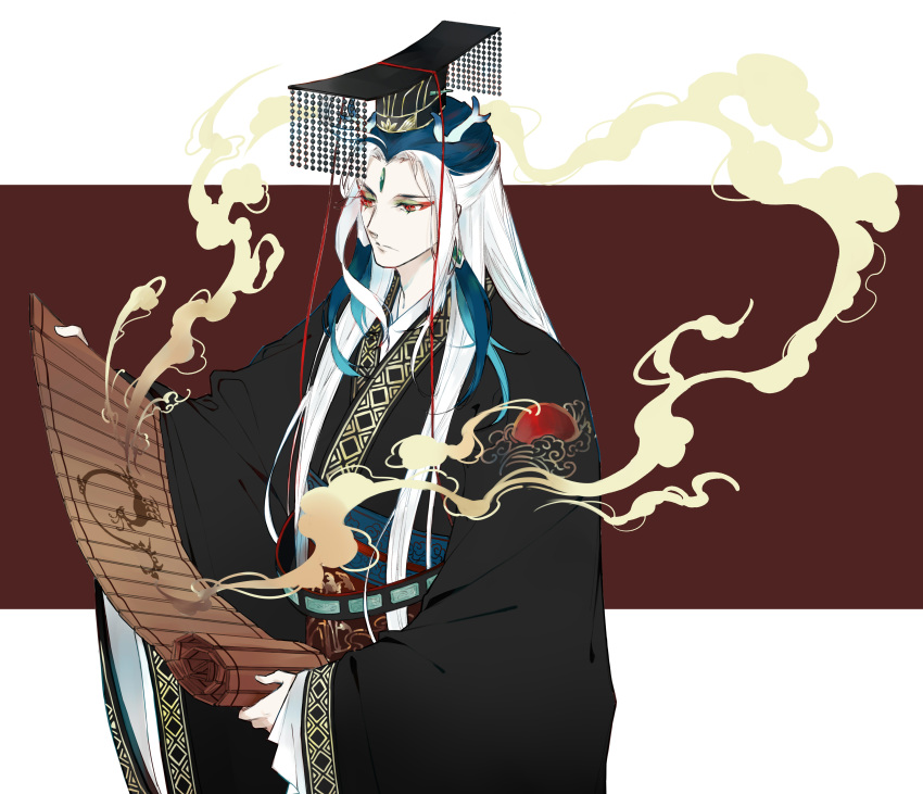 all_male chinese_clothes fate/grand_order fate_(series) headdress long_hair male qin_shi_huang red_eyes tagme_(artist) white_hair