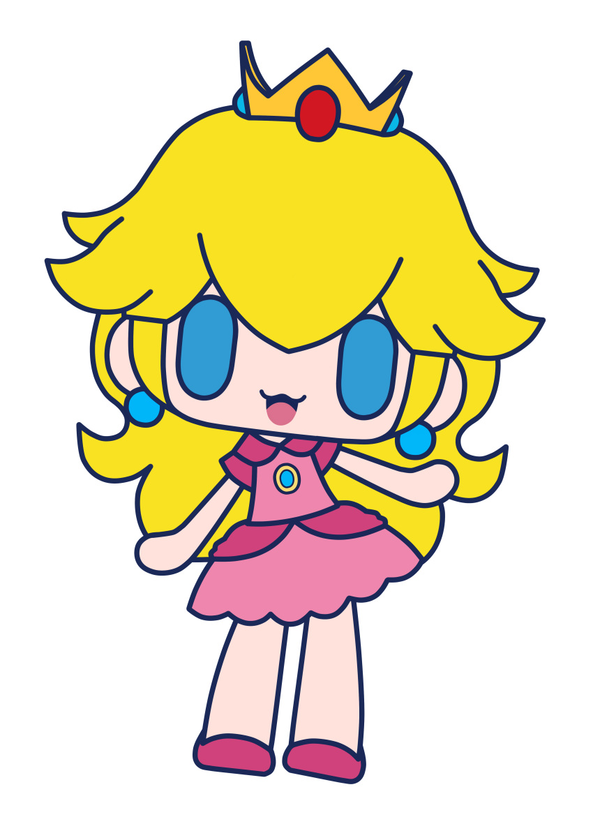 absurdres blonde_hair chibi commentary english_commentary female full_body highres mario_(series) princess_peach rin-girl self-upload smile transparent_background