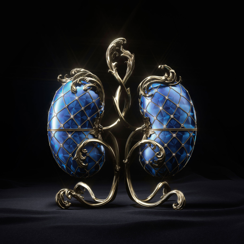 3d black_background cinema_4d_(medium) commentary english_commentary faberge_egg glint gold highres kidney no_humans original photoshop_(medium) rafael_vallaperde shadow simple_background