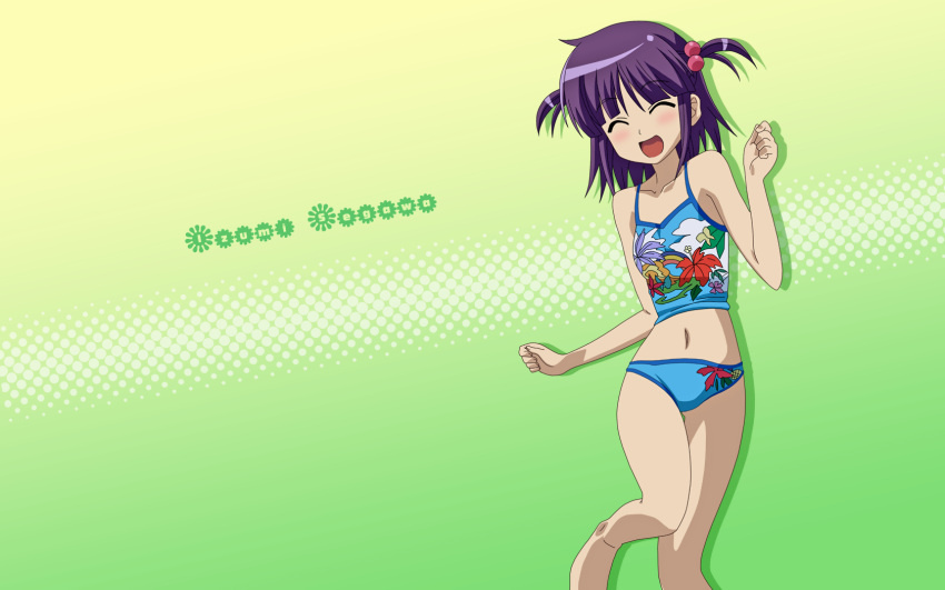 bikini closed_eyes hayate_no_gotoku purple_hair segawa_izumi short_hair smile swimsuit