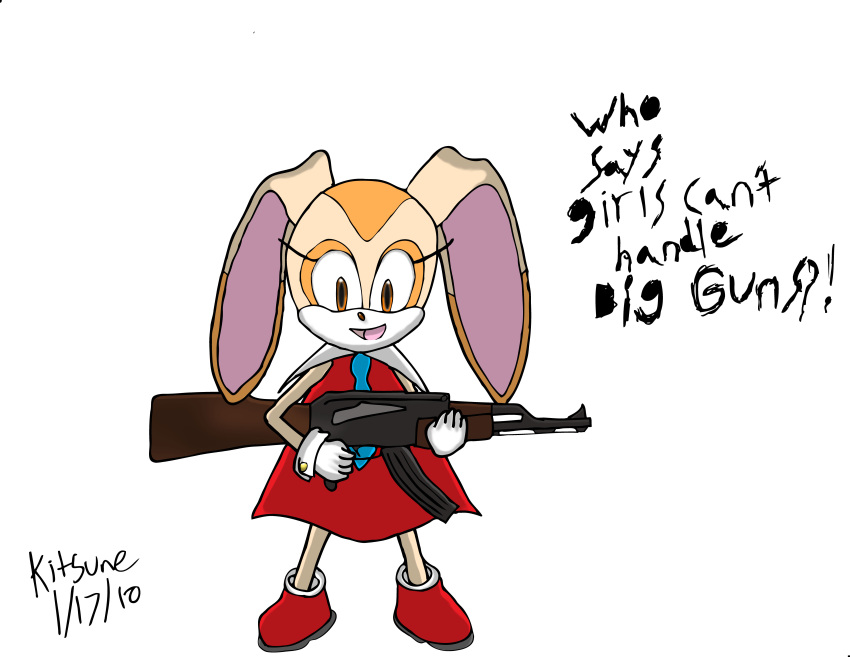 ak-47 assault_riffle avtomat_kalashnikova bunny bunnygirl cream cream_the_rabbit deviantart elly flat_chest furry girl gloves highres kitsune kitsune_elly rabbit rifle skirt sonic weapon