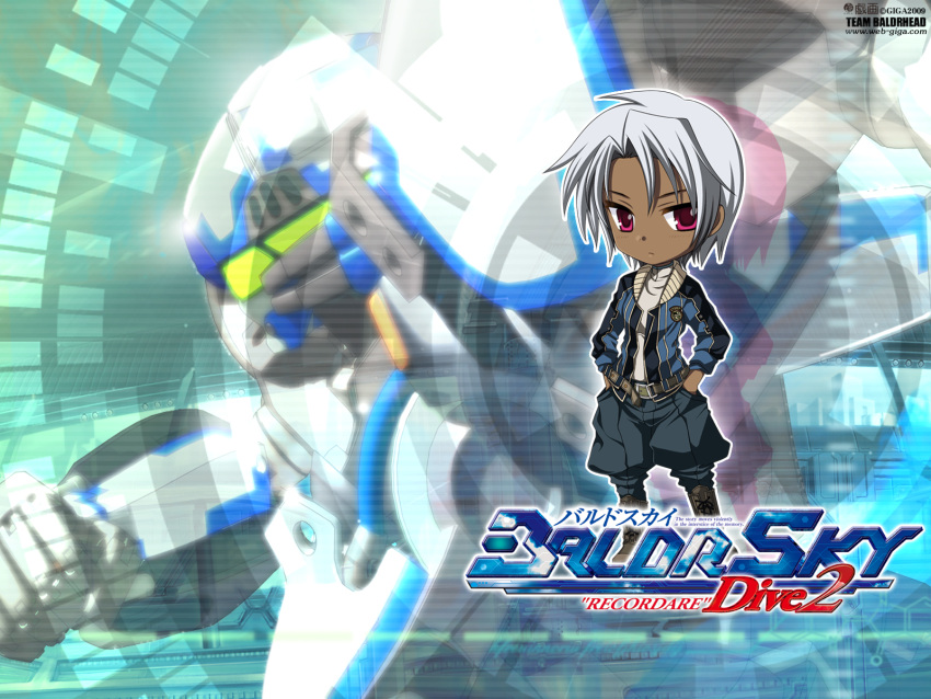 baldr_sky chibi gray_hair red_eyes shizel short_hair