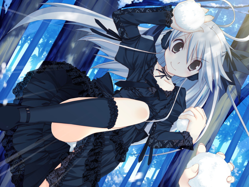 dress game_cg lolita_fashion long_hair mimasaka_alice ore_no_kanojo_wa_hito_de_nashi panties snow takanae_kyourin underwear