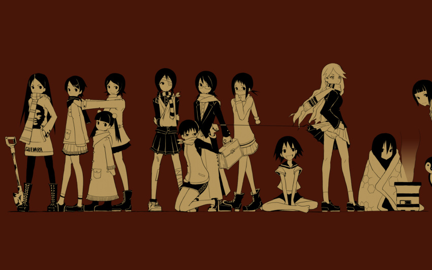 6+girls arm_sling bag bandage_over_one_eye bandages bird black_hair blanket blood blunt_bangs blush bob_cut boots casual che_guevara clothes_lift coat everyone fujiyoshi_harumi fuura_kafuka glasses hair_ornament hairclip highres hitou_nami hook imageboard_desourced indian_style jacket kaga_ai kimura_kaere kitsu_chiri kneeling kobushi_abiru komori_kiri long_hair looking_back midriff mitama_mayo mittens monochrome multiple_girls non-web_source otonashi_meru panties pantyhose pantyshot peeking_out penguin raglan_sleeves sayonara_zetsubou_sensei scarf school_bag sekiutsu_maria_tarou short_hair shovel sitting skirt skirt_lift smile stove string tsunetsuki_matoi twintails underwear