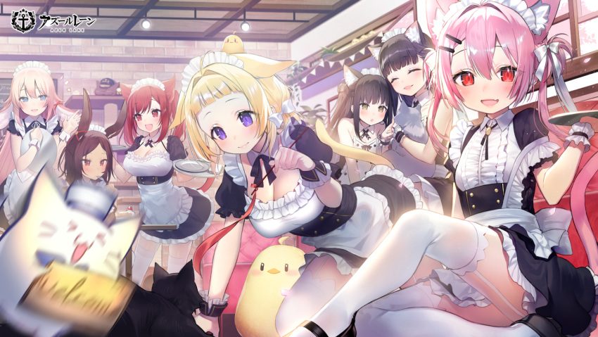 animal animal_ears anthro ariake_(azur_lane) azur_lane bird group hatsushimo_(azur_lane) headband maid manjuu_(azur_lane) red_eyes shirako_sei stockings tagme_(character) twintails waifu2x wakaba_(azur_lane) yuugure_(azur_lane)