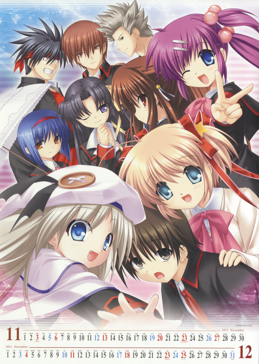 calendar hinoue_itaru inohara_masato kamikita_komari kurugaya_yuiko little_busters! miyazawa_kengo na-ga naoe_riki natsume_kyosuke natsume_rin nishizono_mio noumi_kudryavka saigusa_haruka seifuku