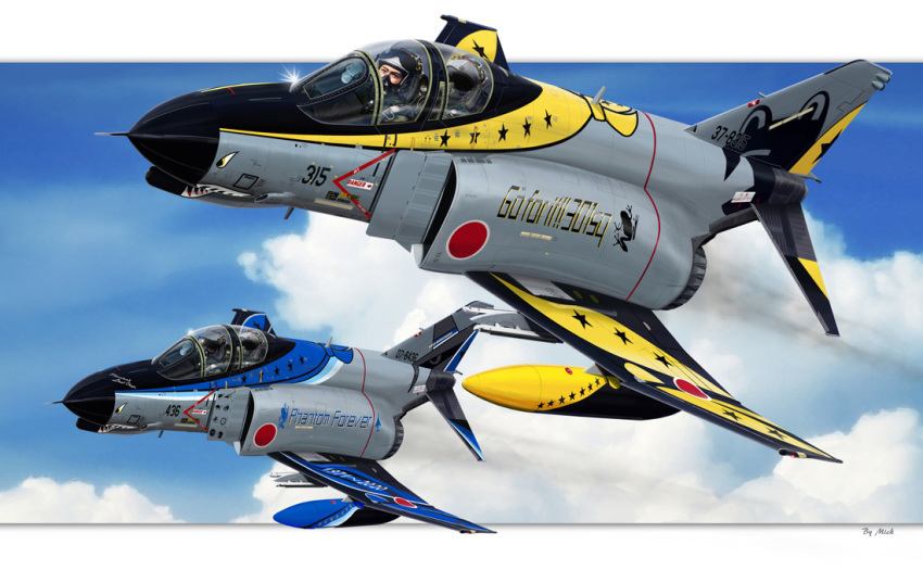 4boys aircraft airplane chibi f-4_phantom_ii fighter_jet flying helmet japan_air_self-defense_force japan_self-defense_force jet looking_at_viewer mick_(m.ishizuka) military military_vehicle multiple_boys vehicle_focus